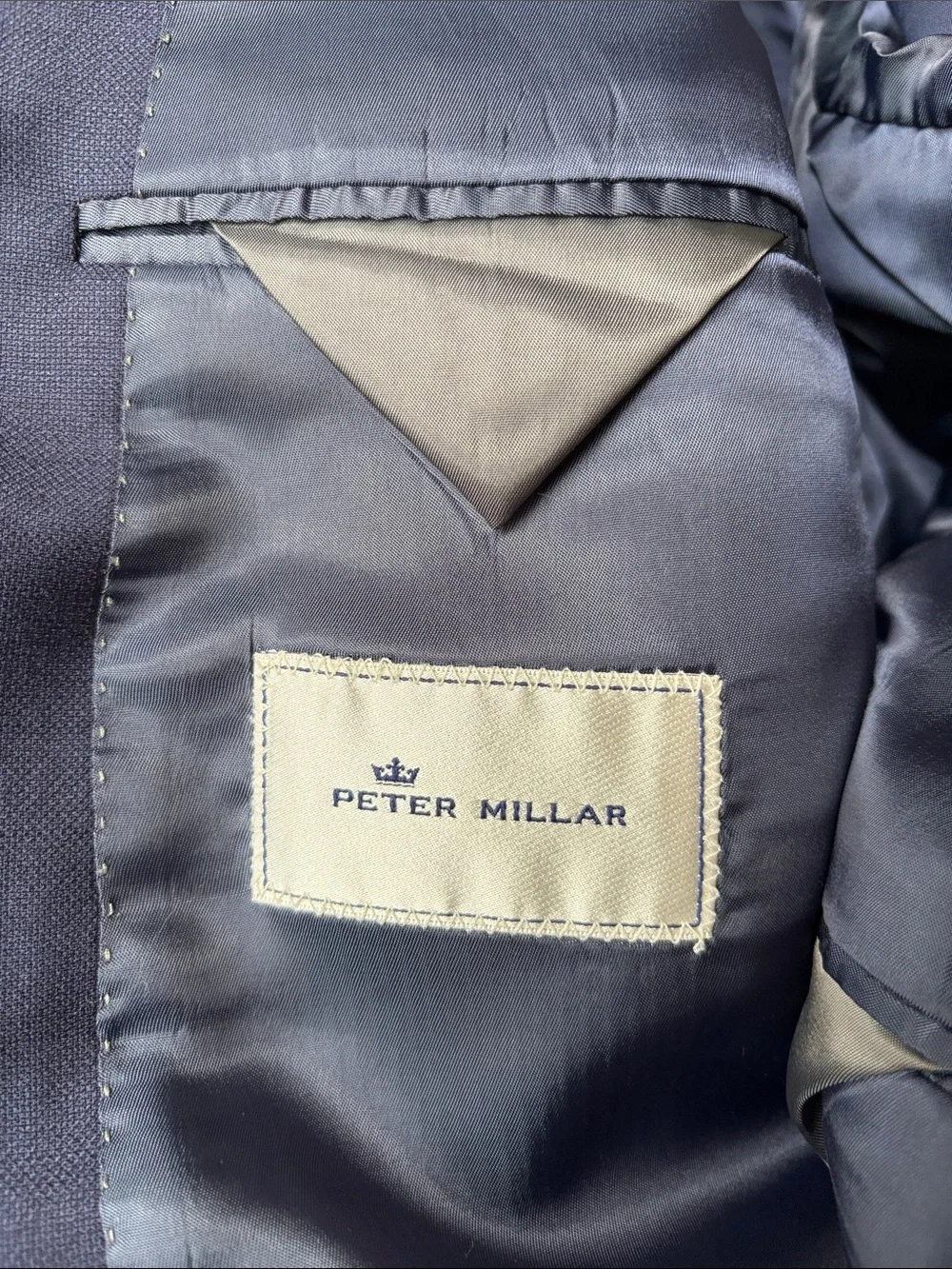 Peter Millar Classic Navy Blue Hopsack Wool 2 Btn Blazer Jacket Coat 48 L Tall